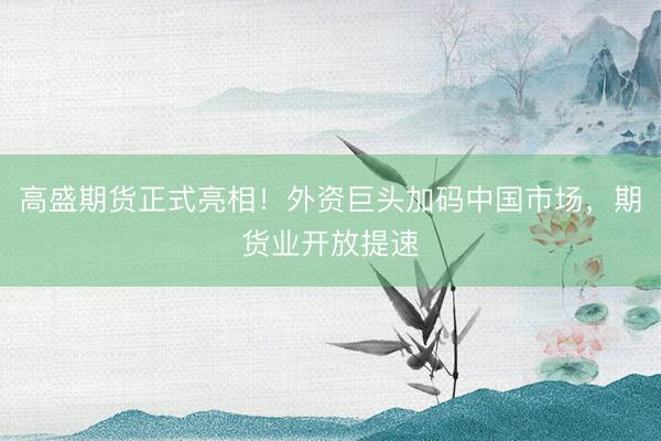 高盛期货正式亮相！外资巨头加码中国市场，期货业开放提速