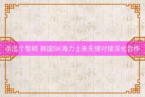 杀出个黎明 韩国SK海力士来无锡对接深化合作