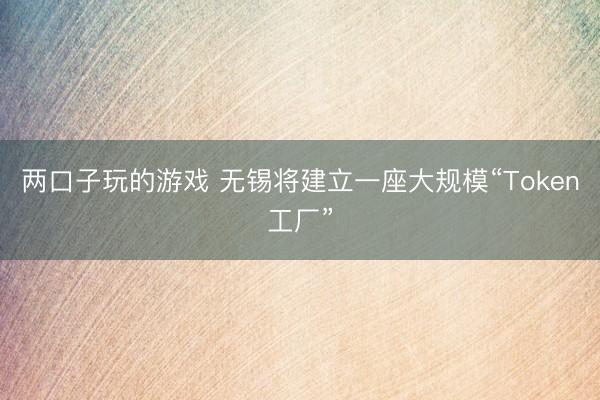 两口子玩的游戏 无锡将建立一座大规模“Token工厂”