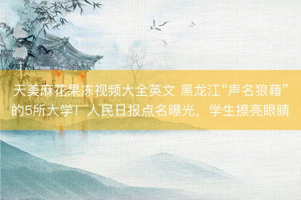 天美麻花果冻视频大全英文 黑龙江“声名狼藉”的5所大学！人民日报点名曝光，学生擦亮眼睛