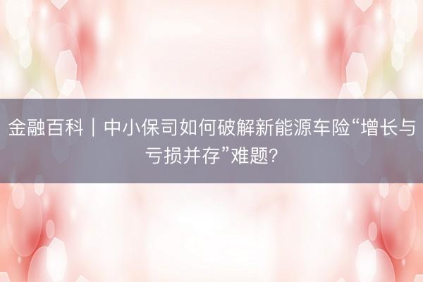 金融百科｜中小保司如何破解新能源车险“增长与亏损并存”难题？
