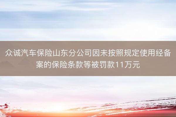 众诚汽车保险山东分公司因未按照规定使用经备案的保险条款等被罚款11万元