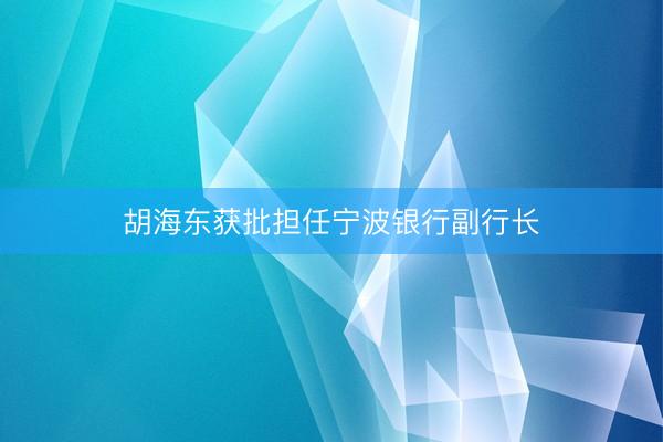 胡海东获批担任宁波银行副行长
