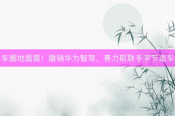 车圈地面震！撤销华为智驾，赛力斯联手字节造车