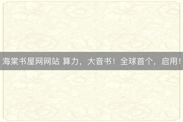 海棠书屋网网站 算力,大音书!全球首个,启用!
