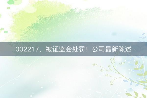 002217，被证监会处罚！公司最新陈述