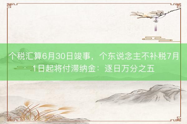 个税汇算6月30日竣事，个东说念主不补税7月1日起将付滞纳金：逐日万分之五